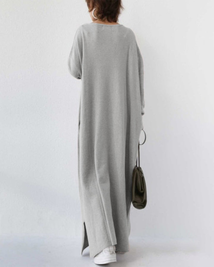 Maxi Kleid | Weich | Atmungsaktiv | Baumwolle | Lockere Passform | Lange Ärmel-Luzern Mode