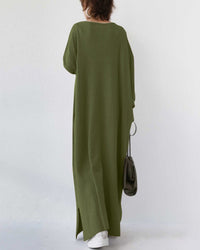 Maxi Kleid | Weich | Atmungsaktiv | Baumwolle | Lockere Passform | Lange Ärmel-Luzern Mode