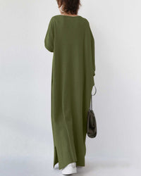 Maxi Kleid | Weich | Atmungsaktiv | Baumwolle | Lockere Passform | Lange Ärmel-Luzern Mode