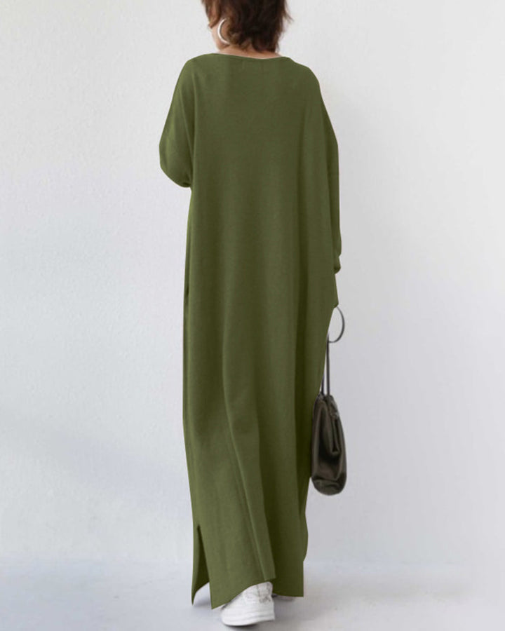 Maxi Kleid | Weich | Atmungsaktiv | Baumwolle | Lockere Passform | Lange Ärmel-Luzern Mode