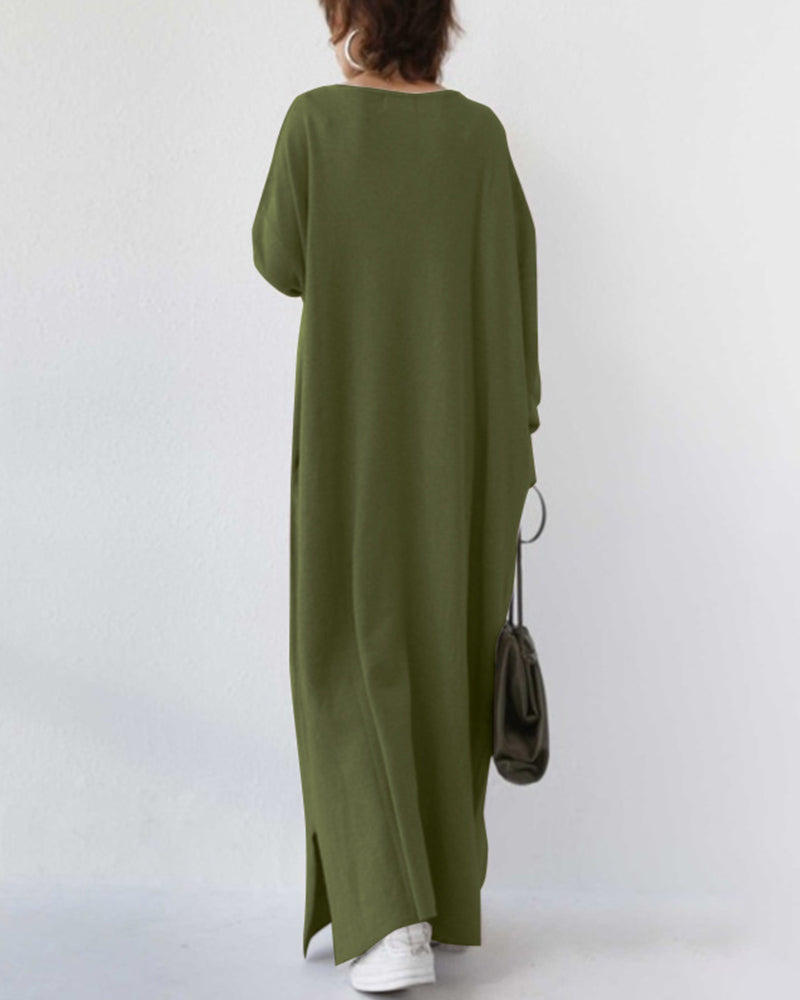 Maxi Kleid | Weich | Atmungsaktiv | Baumwolle | Lockere Passform | Lange Ärmel-Luzern Mode