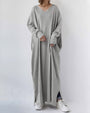 Maxi Kleid | Weich | Atmungsaktiv | Baumwolle | Lockere Passform | Lange Ärmel-Grau-S-Luzern Mode