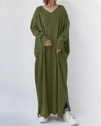Maxi Kleid | Weich | Atmungsaktiv | Baumwolle | Lockere Passform | Lange Ärmel-Grün-S-Luzern Mode
