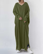 Maxi Kleid | Weich | Atmungsaktiv | Baumwolle | Lockere Passform | Lange Ärmel-Grün-S-Luzern Mode