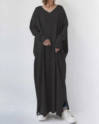 Maxi Kleid | Weich | Atmungsaktiv | Baumwolle | Lockere Passform | Lange Ärmel-Schwarz-S-Luzern Mode