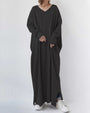 Maxi Kleid | Weich | Atmungsaktiv | Baumwolle | Lockere Passform | Lange Ärmel-Schwarz-S-Luzern Mode