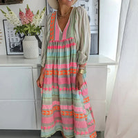 Maxikleid | Farbverlauf | Lockere Schnitt | Lange Ärmel | V-Ausschnitt-Luzern Mode