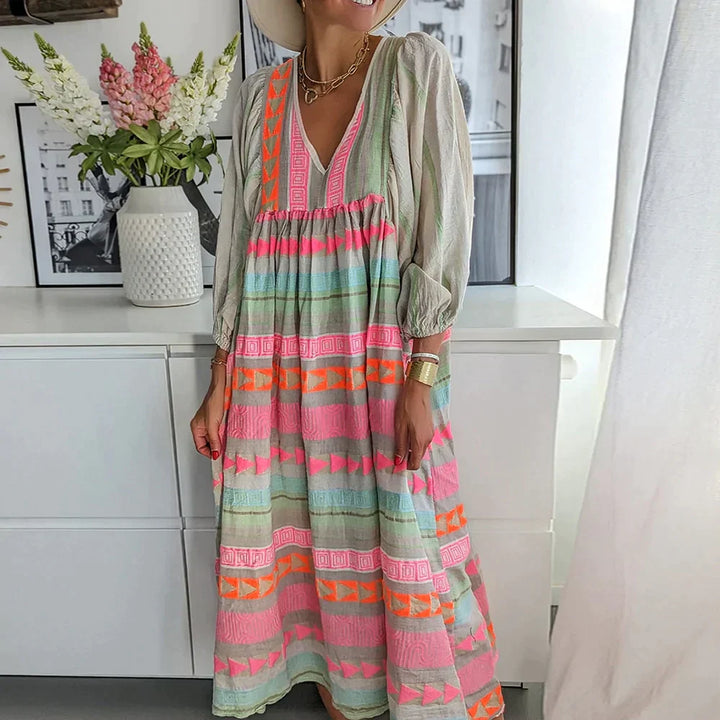 Maxikleid | Farbverlauf | Lockere Schnitt | Lange Ärmel | V-Ausschnitt-Luzern Mode