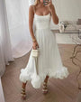 Elegantes Damen Sommerkleid mit Rüschen und Spaghettiträgern-Weiß-S-Luzern Mode