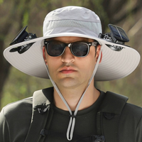 Sonnenhut mit Solarventilator | Kühlung bei Hitze | UV-Schutz | Ideal für Outdoor-Hellgrau-Luzern Mode