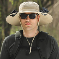 Sonnenhut mit Solarventilator | Kühlung bei Hitze | UV-Schutz | Ideal für Outdoor-Khaki-Luzern Mode