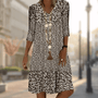Sommerkleid | Reguläre Passform | Knielang | V-Ausschnitt | Halbe Ärmel | Muster-Braun-M-Luzern Mode