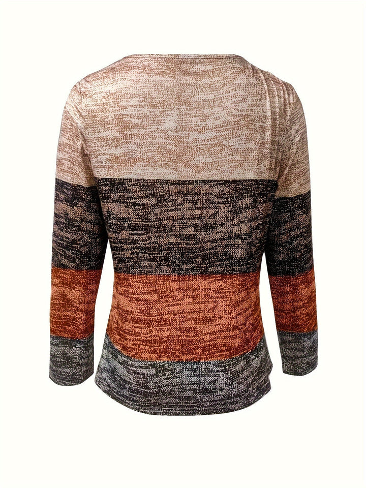 Damenpullover mit Blockstreifen und Viertelreißverschluss – Mila