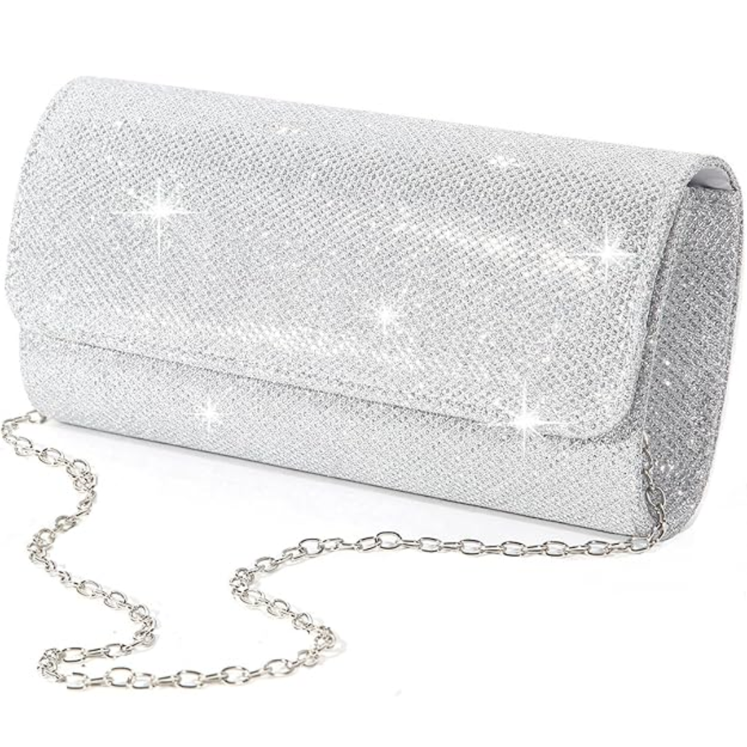 Luxuriöse Damen Clutch mit Handy- und Kosmetikfach-Silber-Luzern Mode