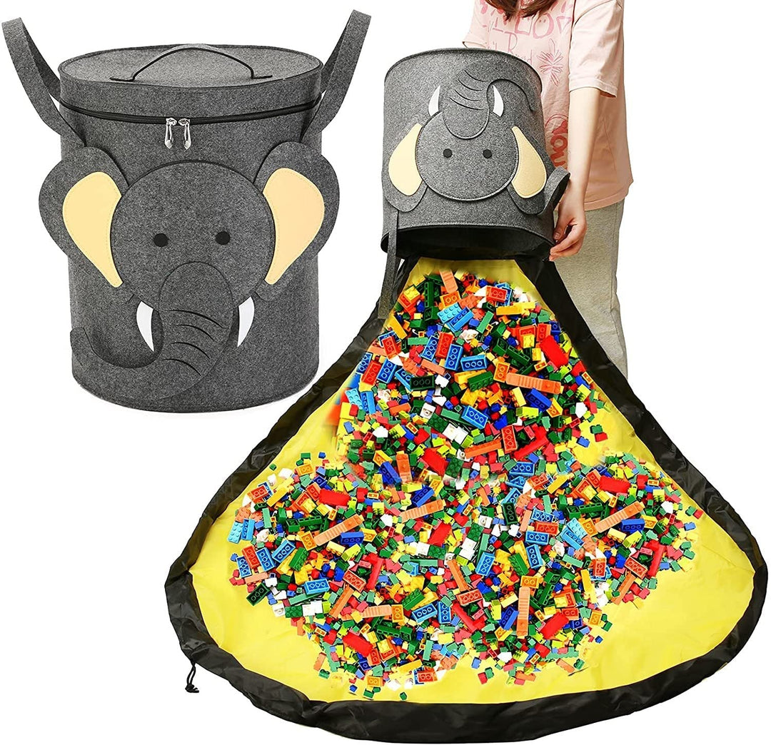 Spieldecke | 2-in-1 | Aufbewahrungskorb | Filz | Geräumig | Robust | Tierdruck-Elefant-Luzern Mode