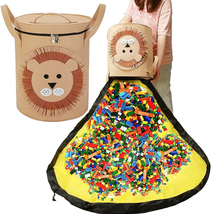 Spieldecke | 2-in-1 | Aufbewahrungskorb | Filz | Geräumig | Robust | Tierdruck-Löwe-Luzern Mode