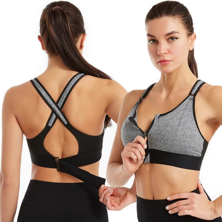 Sport BH mit starkem Halt | Front-Reißverschluss | 1 kaufen 1 gratis Aktion-Grau-S-Luzern Mode
