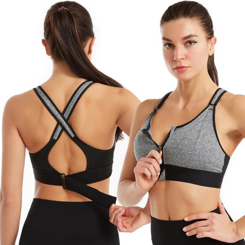 Sport BH mit starkem Halt | Front-Reißverschluss | 1 kaufen 1 gratis Aktion-Grau-S-Luzern Mode