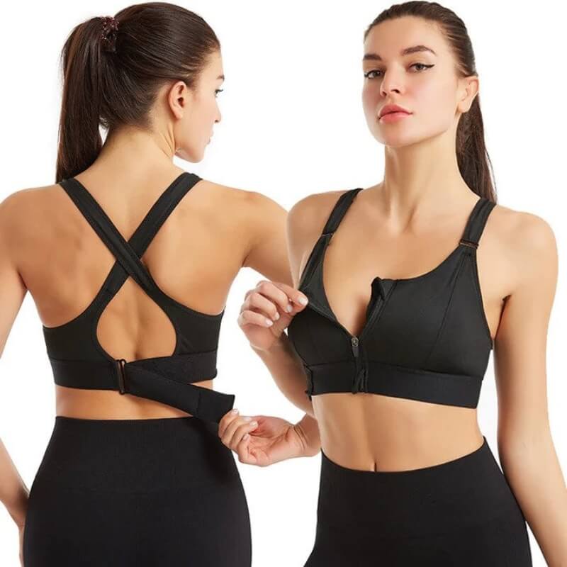 Sport BH mit starkem Halt | Front-Reißverschluss | 1 kaufen 1 gratis Aktion-Schwarz-S-Luzern Mode