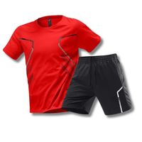 Sport Outfit Herren | Atmungsaktiv | Fitness | Tennis | Lauf | Sommer | Training-Rot-M-Luzern Mode