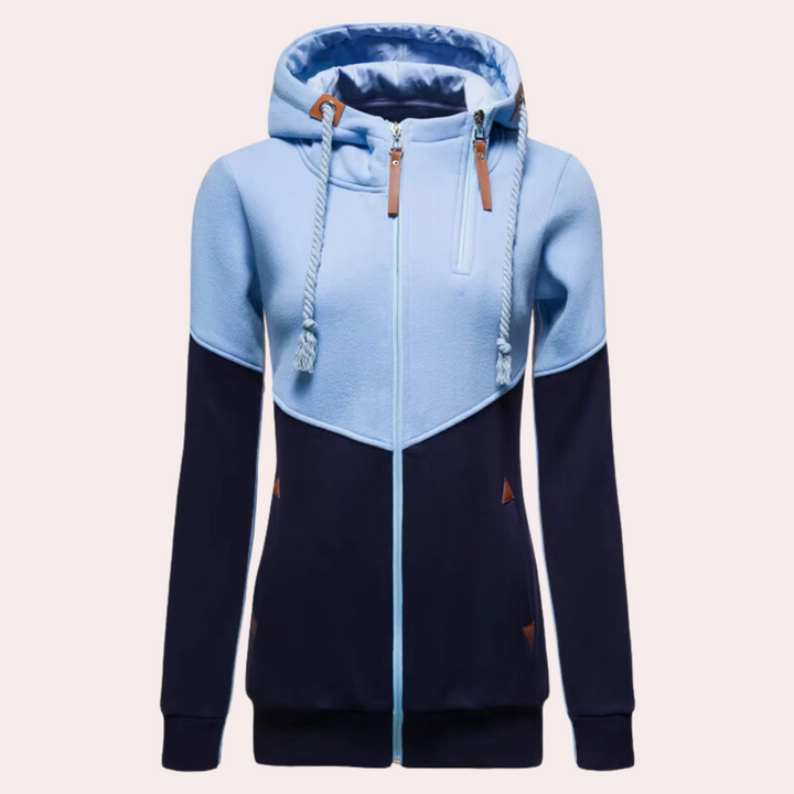 Damen Hoodie mit Kapuze und Kontrastdesign für Herbst/Winter-Blau-XS-Luzern Mode
