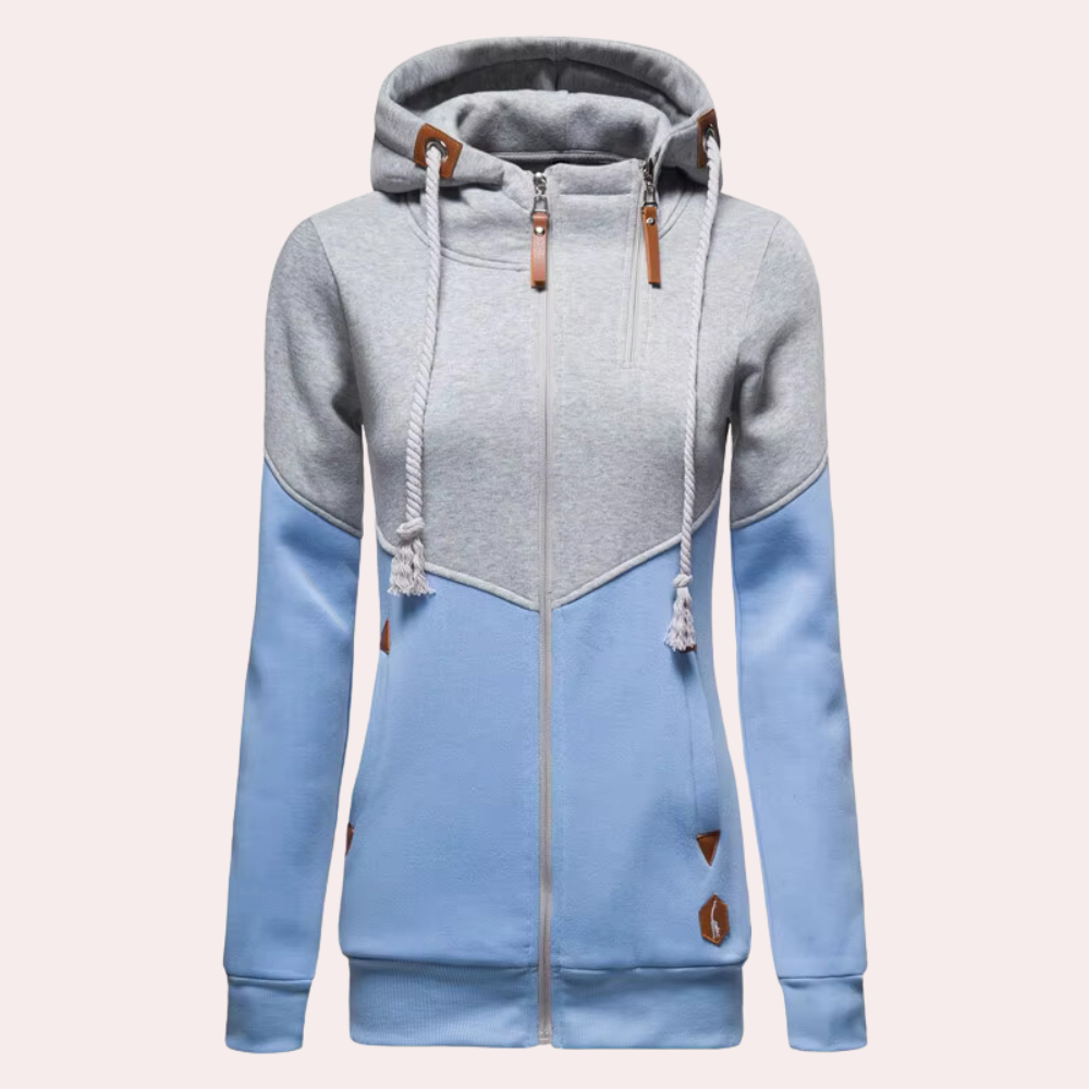 Damen Hoodie mit Kapuze und Kontrastdesign für Herbst/Winter-Grau-XS-Luzern Mode
