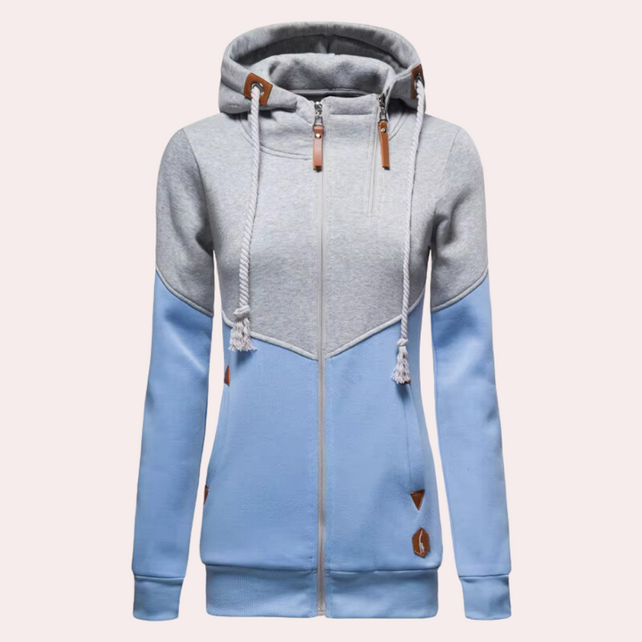 Damen Hoodie mit Kapuze und Kontrastdesign für Herbst/Winter-Grau-XS-Luzern Mode