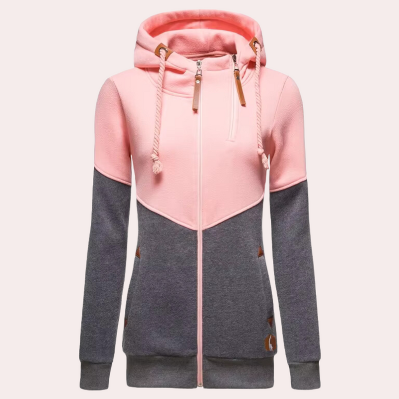 Damen Hoodie mit Kapuze und Kontrastdesign für Herbst/Winter-Rosa-XS-Luzern Mode