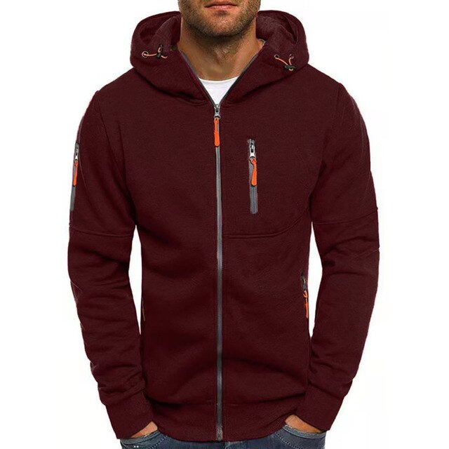 Herren Kapuzenjacke mit Reißverschluss und Taschen-Bordeauxrot-S-Luzern Mode