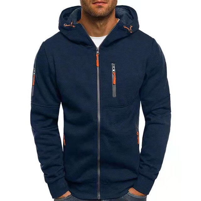 Herren Kapuzenjacke mit Reißverschluss und Taschen-Dunkelblau-S-Luzern Mode