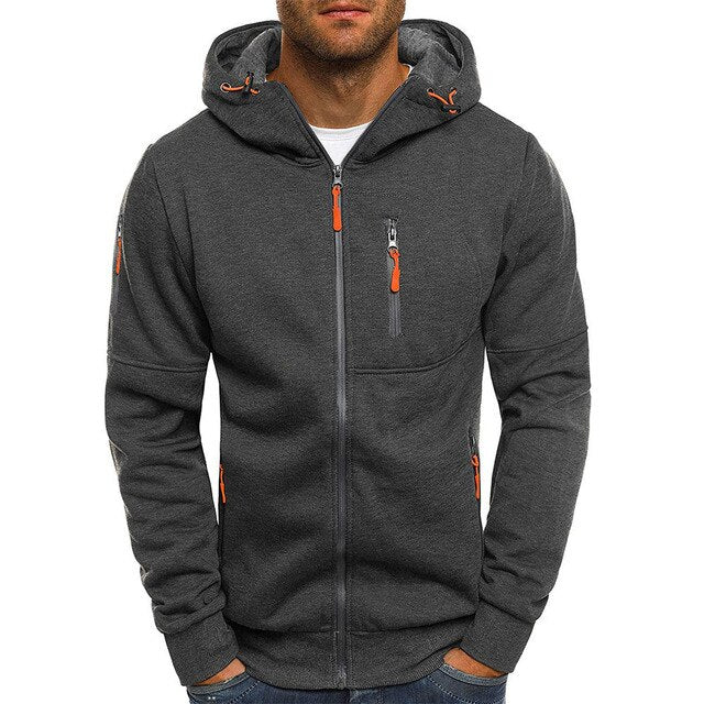 Herren Kapuzenjacke mit Reißverschluss und Taschen-Dunkelgrau-S-Luzern Mode