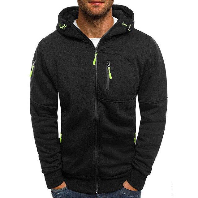Herren Kapuzenjacke mit Reißverschluss und Taschen-Schwarz-S-Luzern Mode