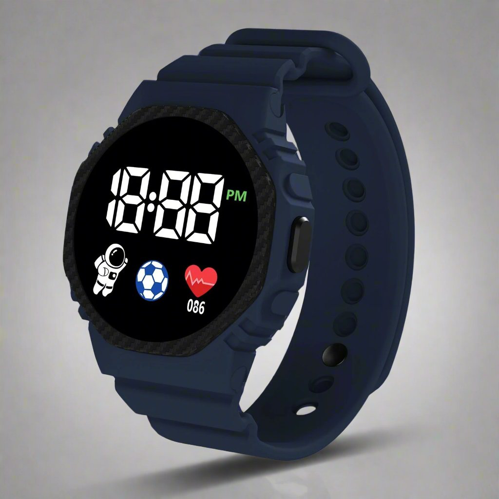 Digitale Sportuhr mit Herzfrequenzmesser und Schrittzähler-Dunkelblau-Luzern Mode