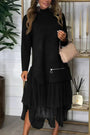 Lässiges Kleid mit langen Ärmeln und Mesh-Rock – Ysolde
