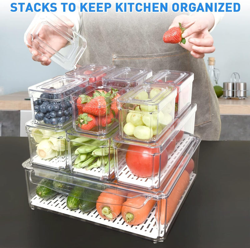 Kühlschrank-Organizer-Set | 10-teilig | Transparent | Stapelbar | Langlebig-Luzern Mode
