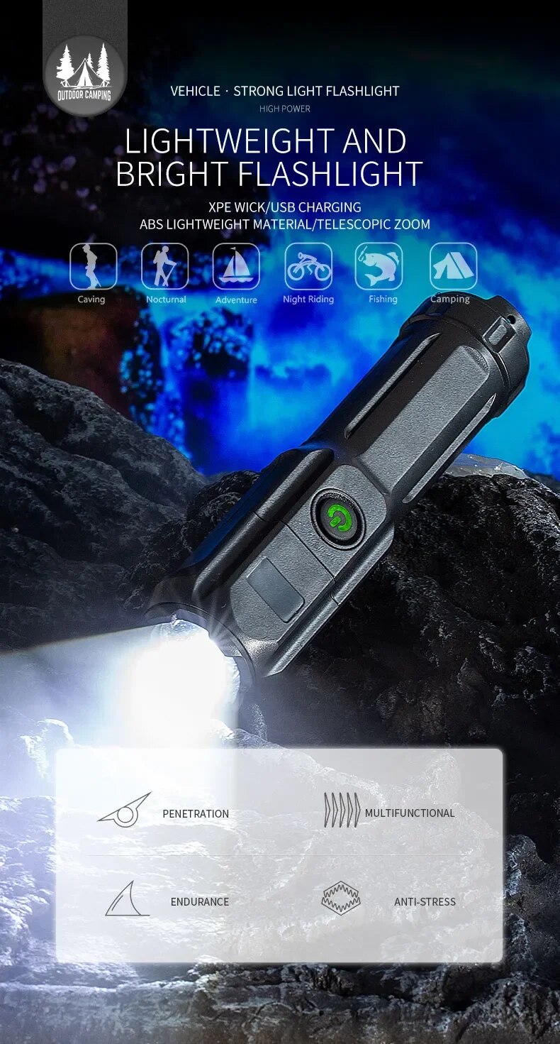 Taschenlampe | Helles LED wiederaufladbar Lange Distanz Zoom USB Vielseitig Kompakt-Luzern Mode