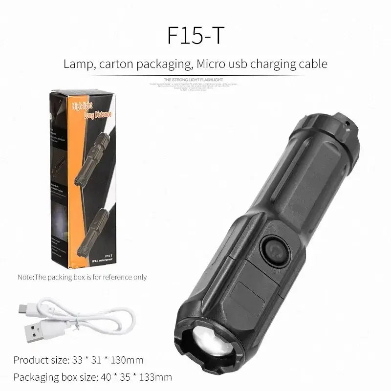 Taschenlampe | Helles LED wiederaufladbar Lange Distanz Zoom USB Vielseitig Kompakt-F15-T-Luzern Mode