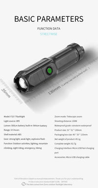 Taschenlampe | Helles LED wiederaufladbar Lange Distanz Zoom USB Vielseitig Kompakt-Luzern Mode