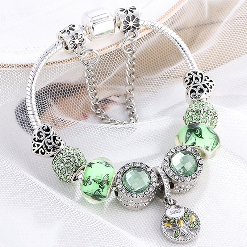 Armband für Damen | Sterling Silber | Grüne Kristalle | Stilvoll-16cm-Luzern Mode