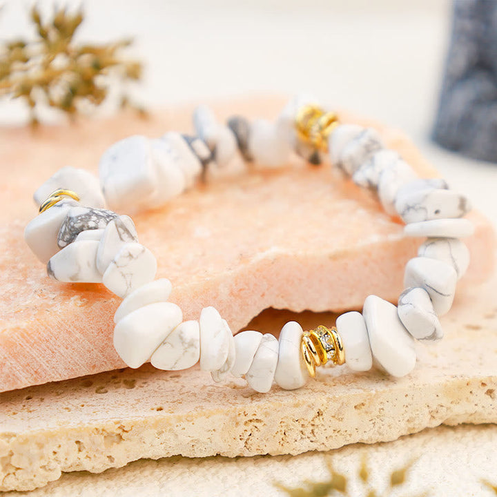Armband für Damen | Stilvoll | Naturstein | Kristallperlen-Weißer Türkis-Luzern Mode