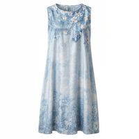 A-Linien Kleid Damen | Blumenprint | ärmellos | Chiffon | mit Weste | knielang-Luzern Mode