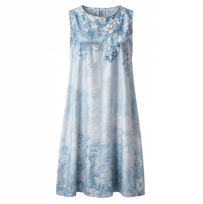 A-Linien Kleid Damen | Blumenprint | ärmellos | Chiffon | mit Weste | knielang-Luzern Mode