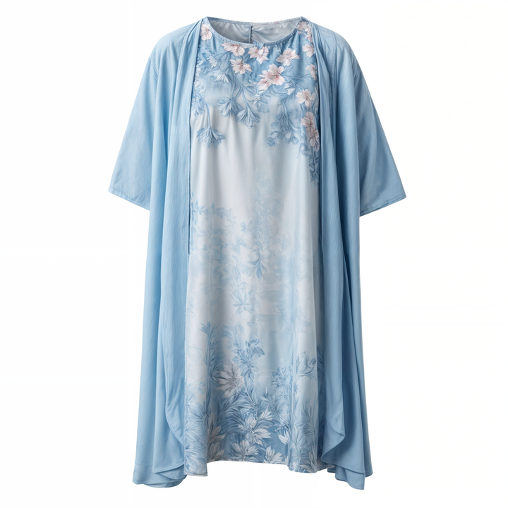 A-Linien Kleid Damen | Blumenprint | ärmellos | Chiffon | mit Weste | knielang-Luzern Mode