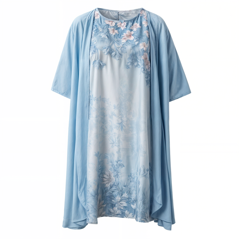 A-Linien Kleid Damen | Blumenprint | ärmellos | Chiffon | mit Weste | knielang-Luzern Mode