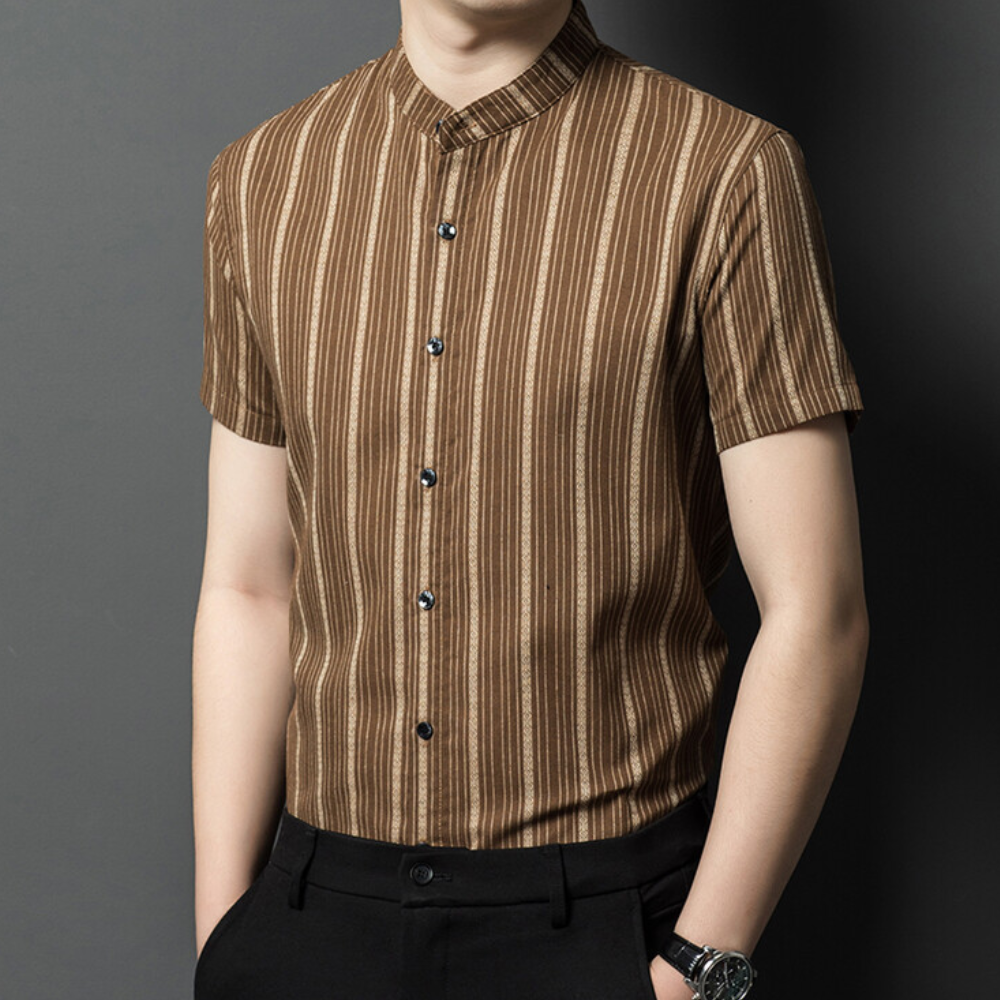 Herren Kurzarmhemd mit Streifenmuster - Modern und Elegant-Braun-S-Luzern Mode