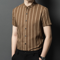 Herren Kurzarmhemd mit Streifenmuster - Modern und Elegant-Braun-S-Luzern Mode