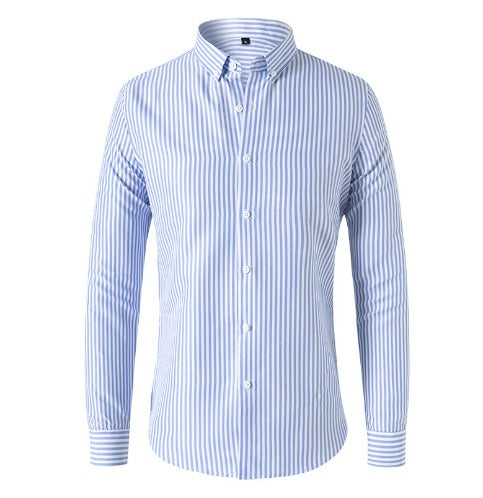 Gestreiftes Herrenhemd | Lange Ärmel | Knöpfe | Kragen | Slim Fit-Himmelblau-S-Luzern Mode