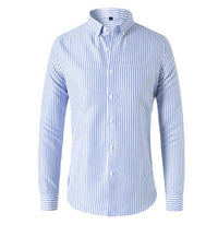 Gestreiftes Herrenhemd | Lange Ärmel | Knöpfe | Kragen | Slim Fit-Himmelblau-S-Luzern Mode
