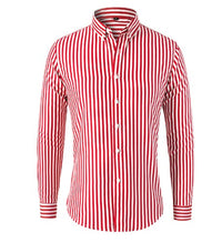 Gestreiftes Herrenhemd | Lange Ärmel | Knöpfe | Kragen | Slim Fit-Rot-S-Luzern Mode