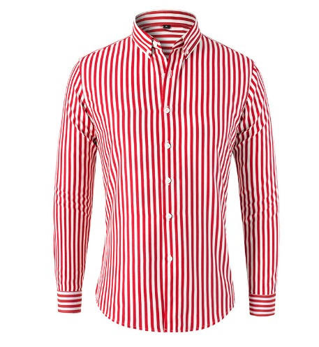 Gestreiftes Herrenhemd | Lange Ärmel | Knöpfe | Kragen | Slim Fit-Rot-S-Luzern Mode